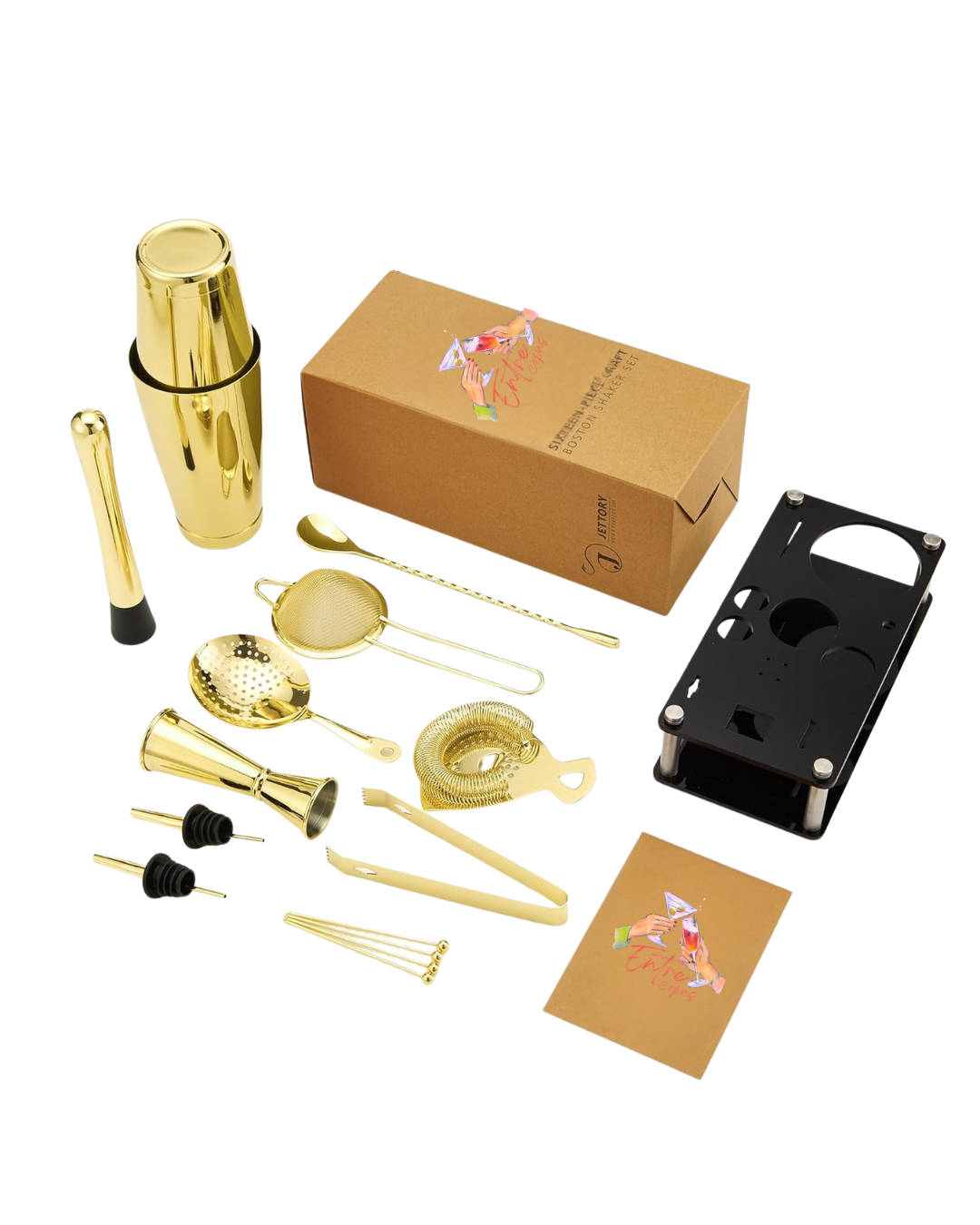 Kit de bartender profesional con soporte acrílico (Plata / Oro)